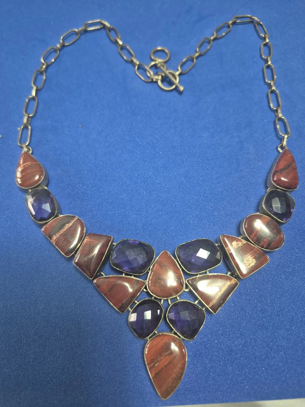 Statement Necklace with Amethyst and Red Jasper Gemstones